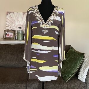 Taj By Sabrina Crippa Silk Beaded tunic Multi Color Top‎ Size M